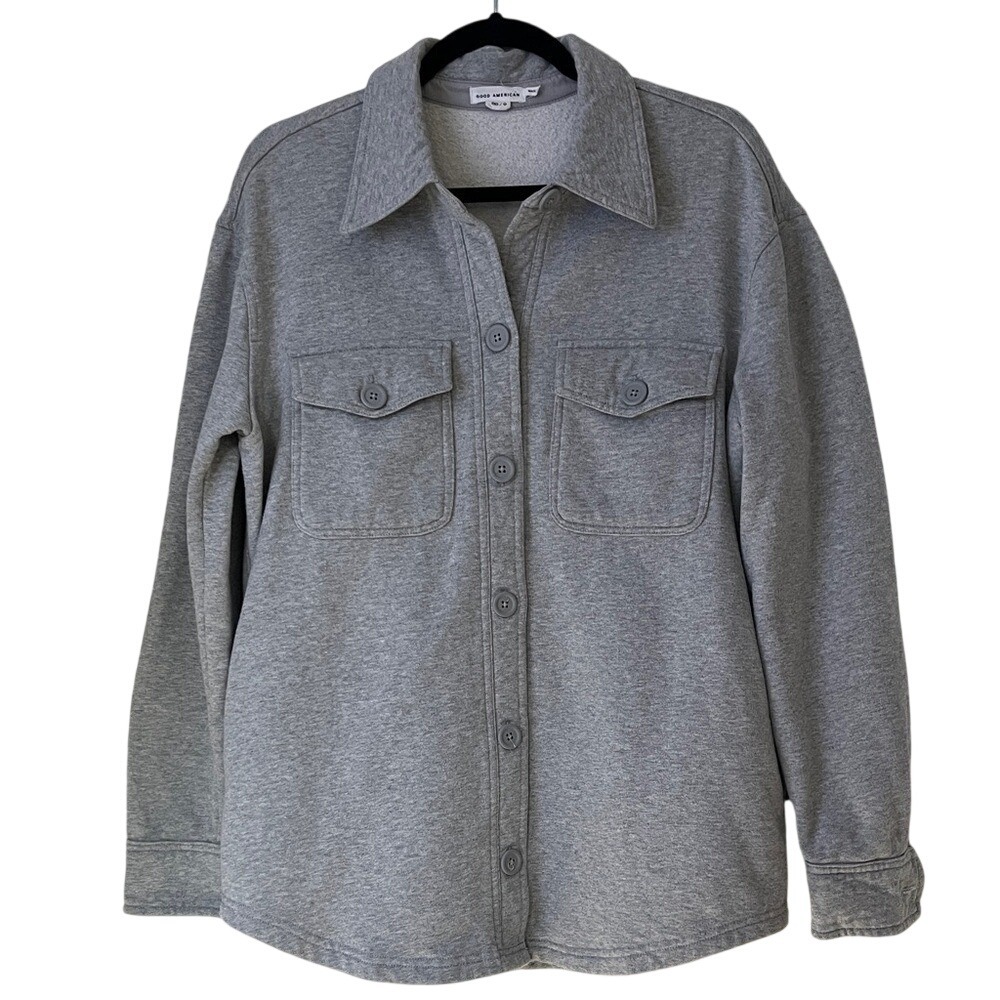Good American Essentials Oversized Fleece Shacket in Gray Sz 0/XS